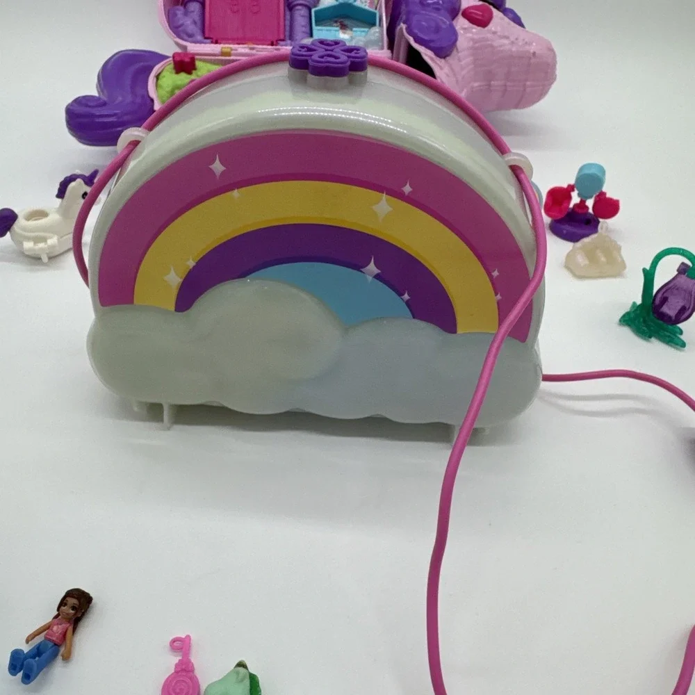 Polly Pocket Rainbow Funland Figures Unicorn Compact Accessories Lot Bundle